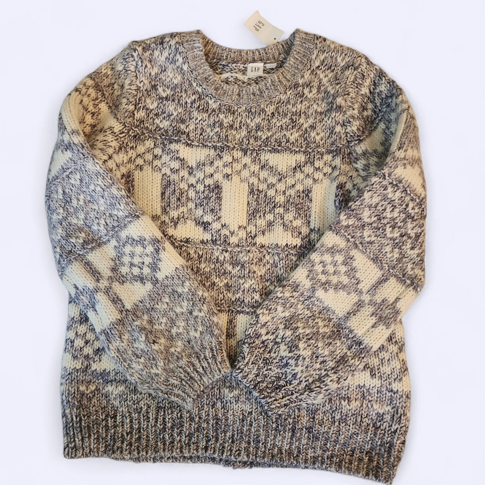 Fair Isle Chunky Knitted Sweater Cream Purple Violet Size Small Wool Blend - Picture 11 of 13